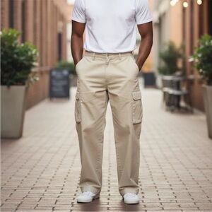 Vintage Y2K GAP Mens Khaki Tan Canvas Twill Cargo Pants size 33x34